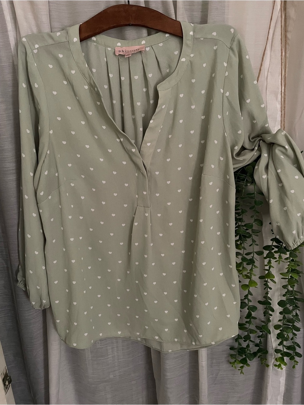 Philosophy  Green Heart-Print V-Neck Blouse